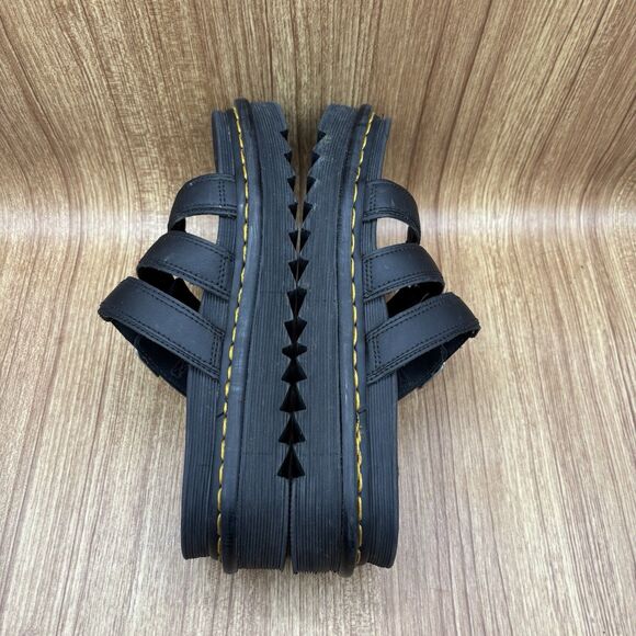 DR MARTENS US 9 Black Blaire Slide 3-Strap Platform SANDALS Shoes - Picture 5 of 8